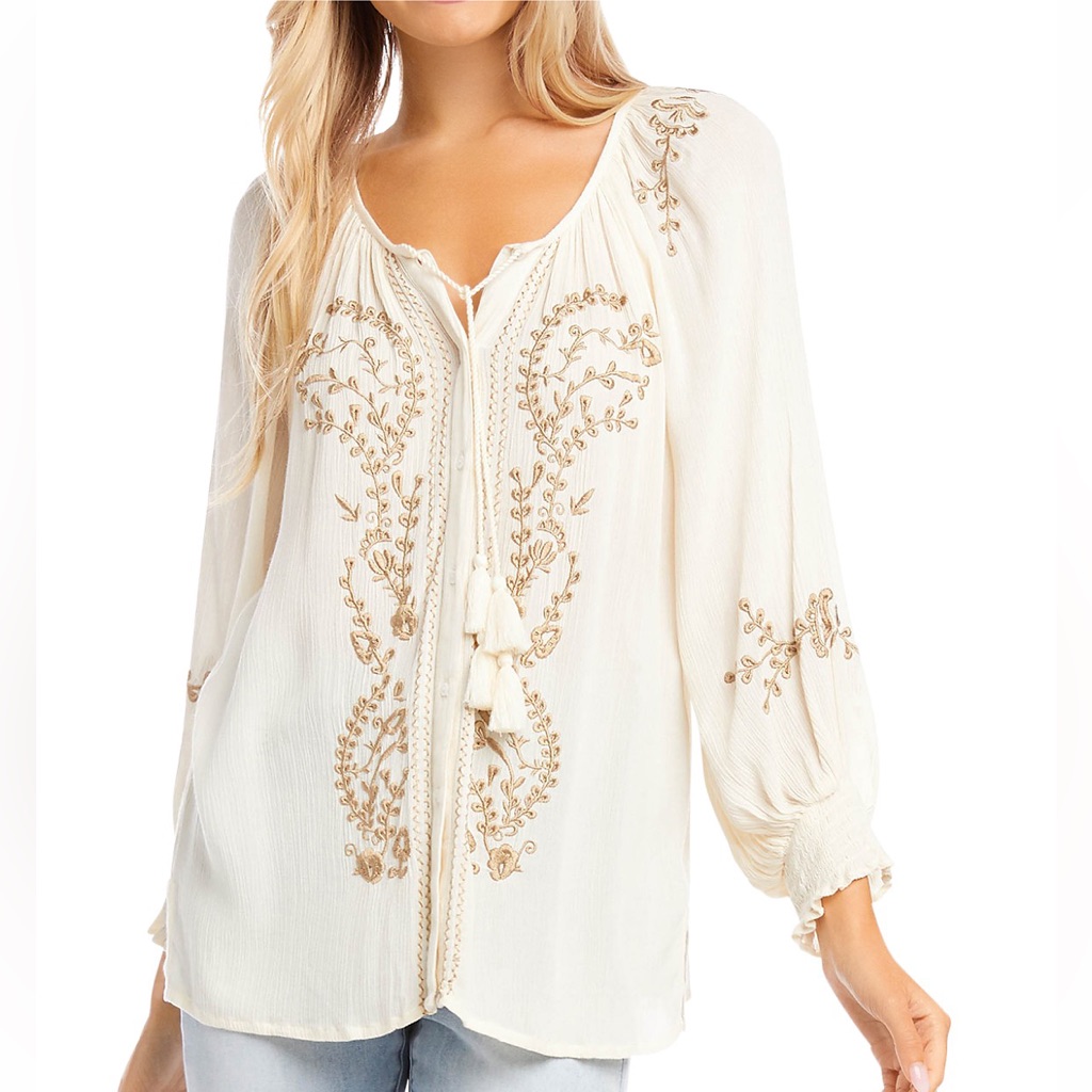 Embroidered Gauze Peasant Top